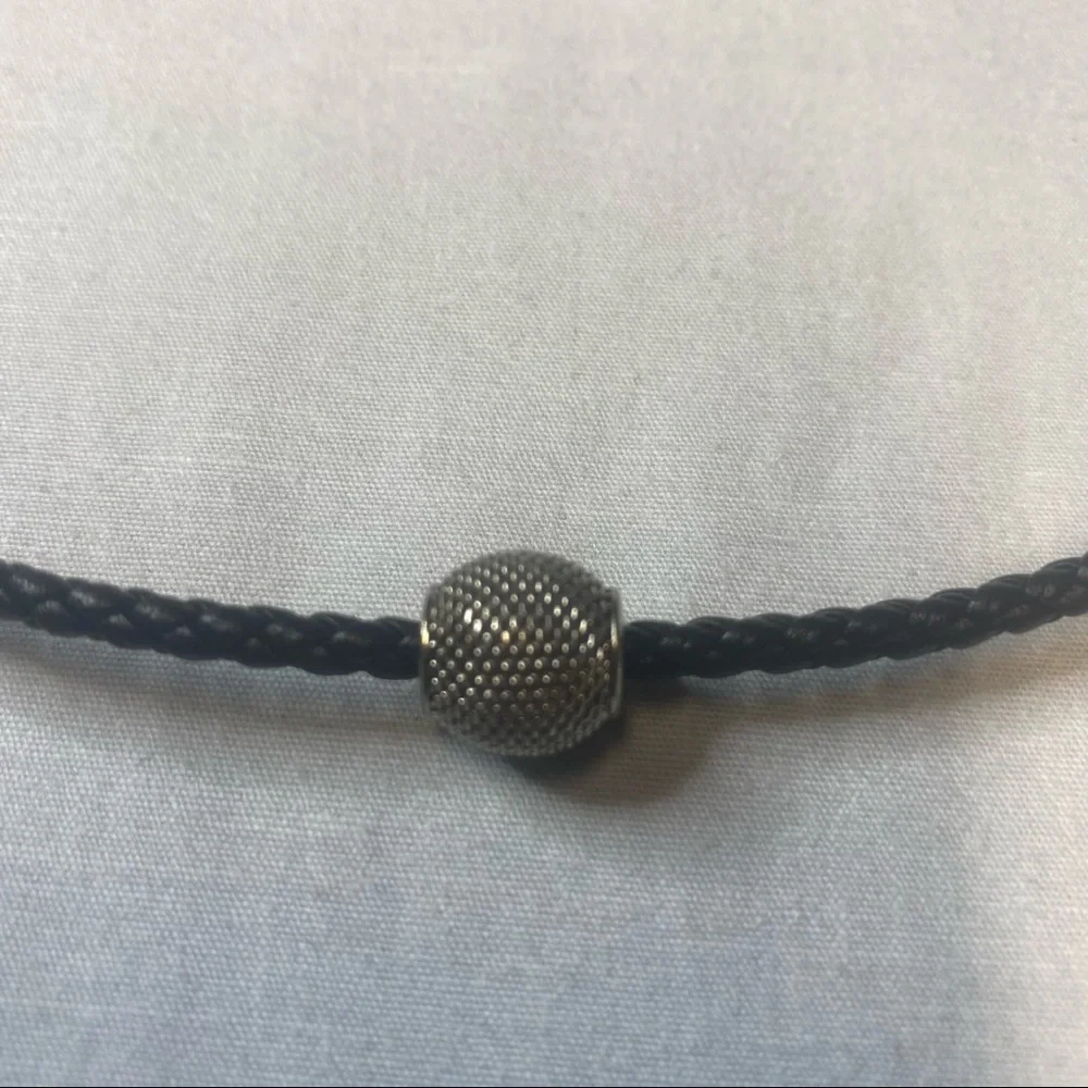 TIFFANY & CO MENS VINTAGE STERLING  NECKLACE BRAIDED BLACK LEATHER 18-1/2” NEW - Picture 2 of 7